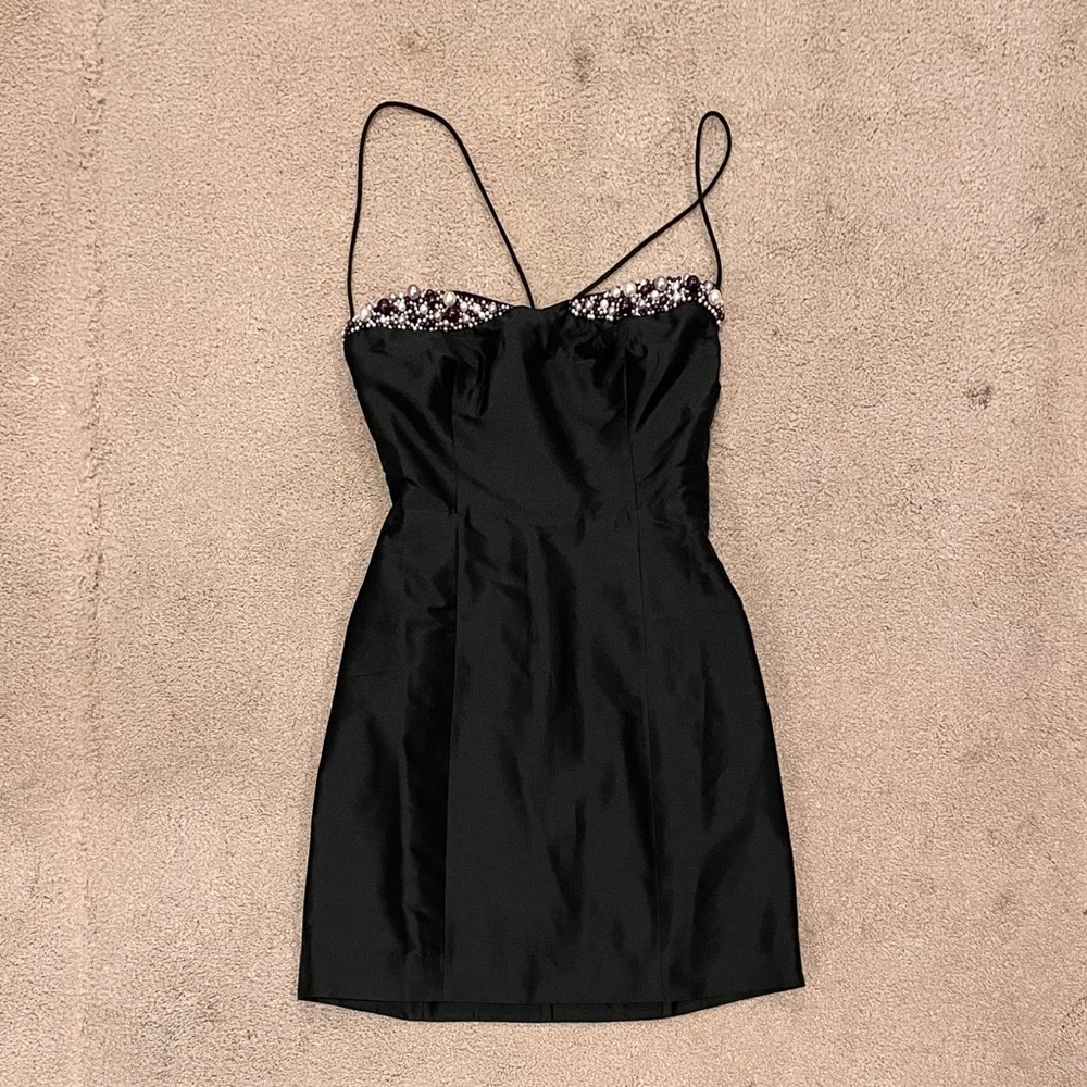 Anthropologie Maeve Embellished Sweetheart Mini Black Dress